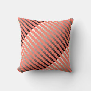 Satin dots - coral and pewter throw pillow