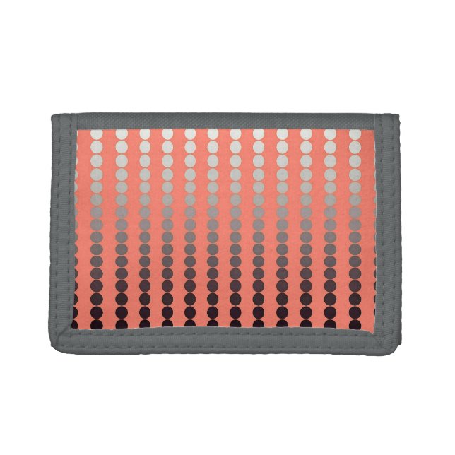 Satin dots - coral and pewter tri-fold wallet (Front)