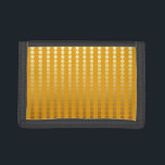 Satin dots - gold and mustard tri-fold wallet<br><div class="desc">Large scale rows of dots with a satiny gradient shaded from pale to deep gold on a deep mustard yellow background</div>