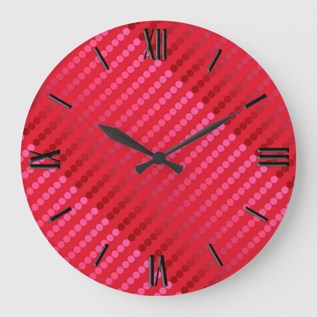 Satin dots - shades of deep red large clock (Front)