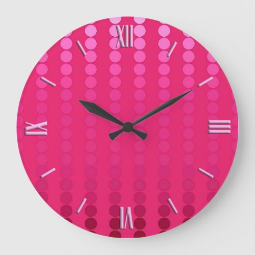 Satin dots _ shades of fuchsia pink large clock