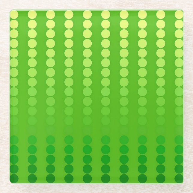 Satin dots - shades of lime green glass coaster (Front)