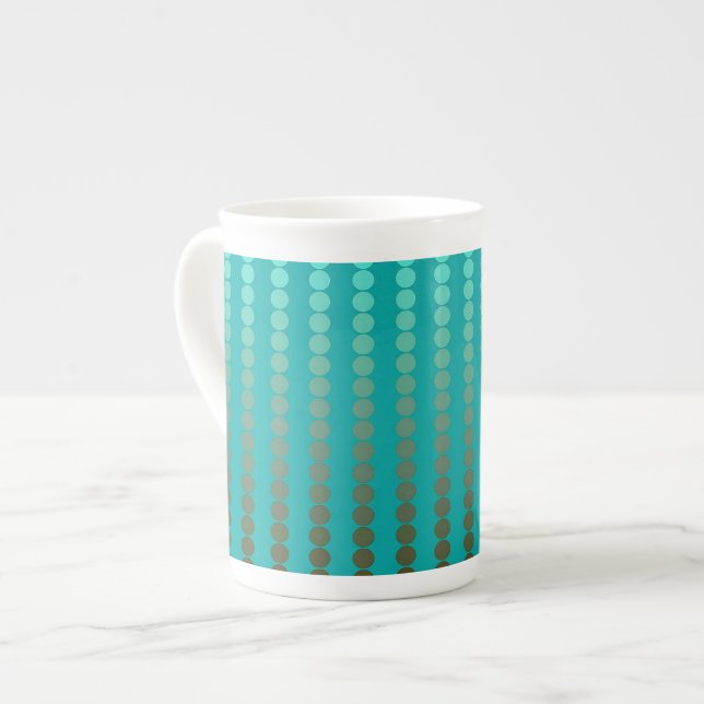 Satin dots - turquoise and pewter gray bone china mug (Front Left)