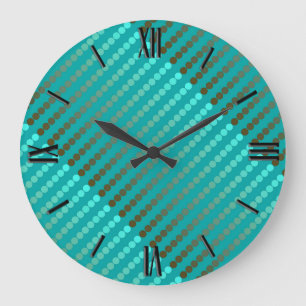 Satin dots - turquoise and pewter gray large clock