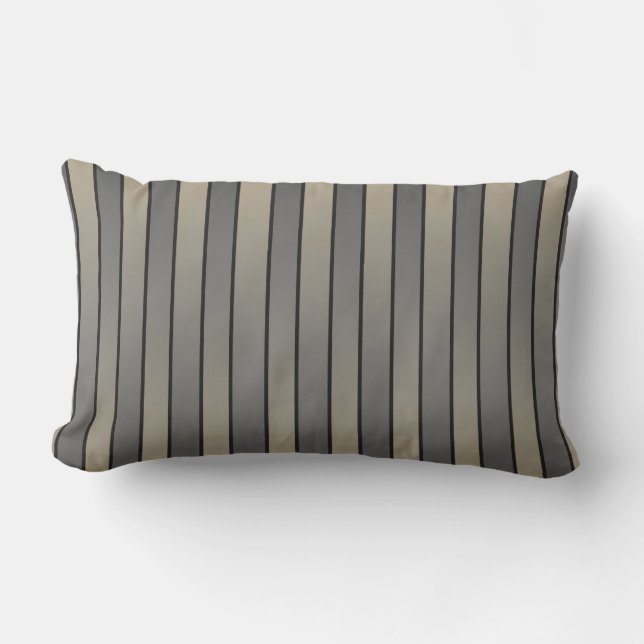 Satin Effect Stripes Pattern Black And Beige Lumbar Pillow (Front)