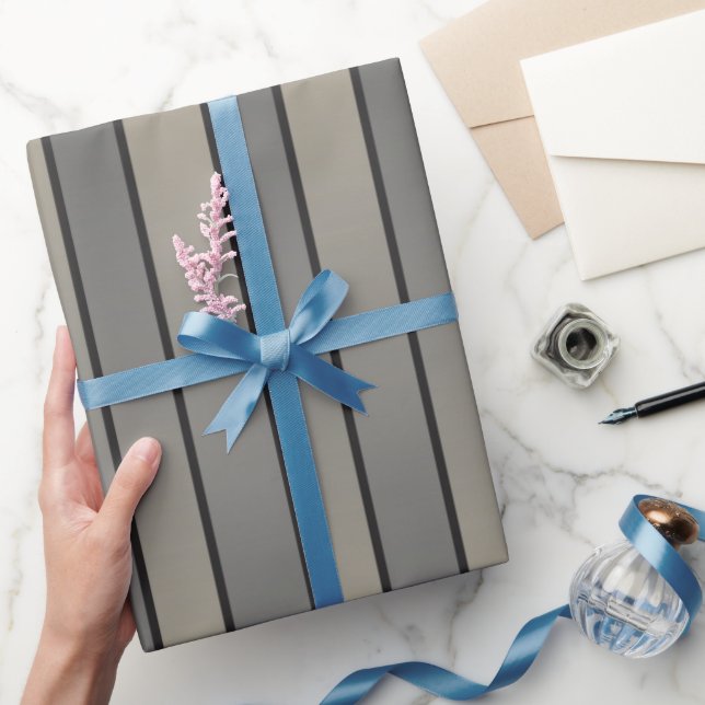 Satin Effect Stripes Pattern Black And Beige Wrapping Paper (Gifting)