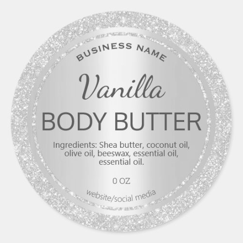 Satin Foil Silver Glitter Body Butter Labels