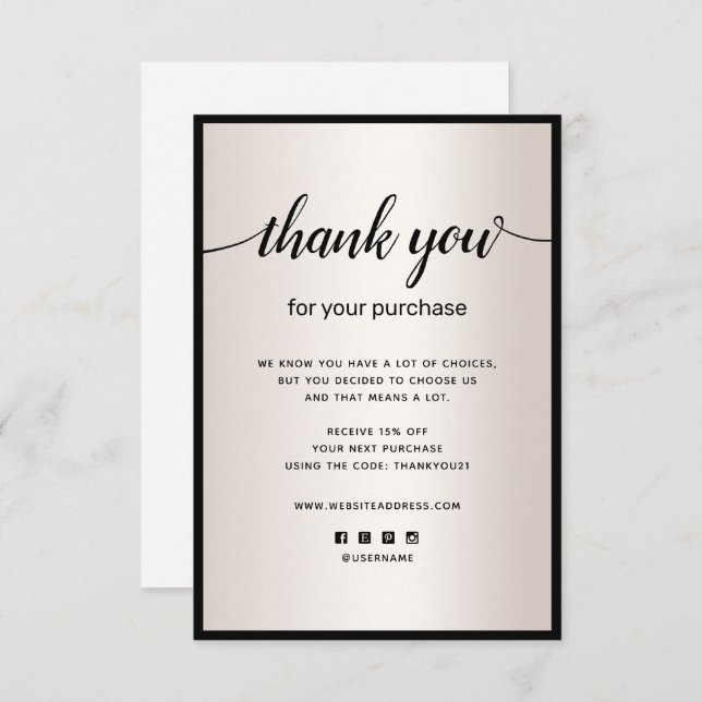 Satin Gold Thank you For your Purchase Note Card (Front/Back)