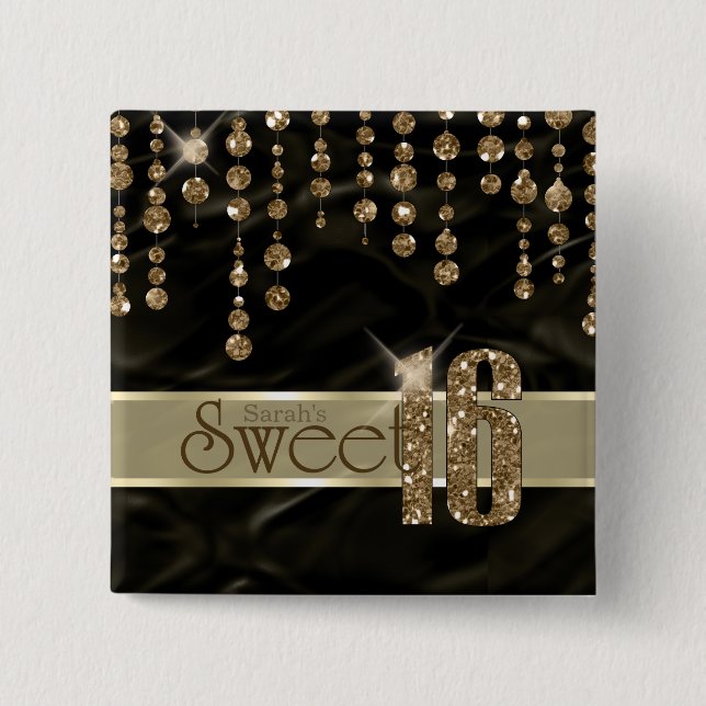 Satin Jewel Sweet Sixteen Black Gold ID260 Button (Front)