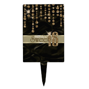 Satin Jewel Sweet Sixteen Black Gold ID260 Cake Topper