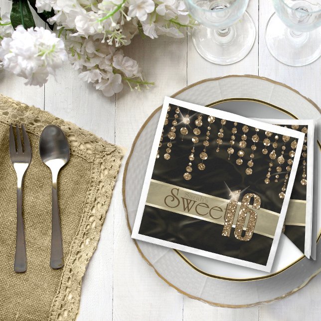 Satin Jewel Sweet Sixteen Black Gold ID260 Napkins (Creator Uploaded)