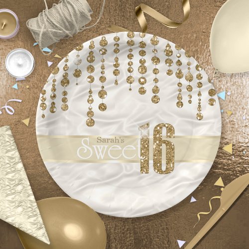 Satin Jewel Sweet Sixteen Gold ID260 Paper Plates