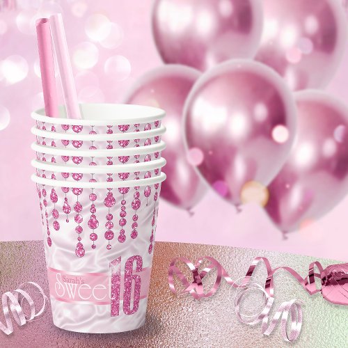 Satin Jewel Sweet Sixteen Pink ID260 Paper Cups
