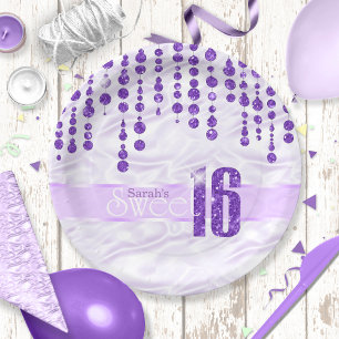 Satin Jewel Sweet Sixteen Purple ID260 Paper Plates