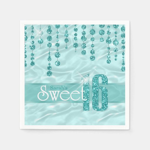 Satin Jewel Sweet Sixteen Teal Id260 Napkins Zazzle