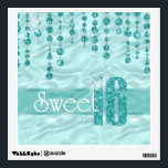 Satin Jewel Sweet Sixteen Teal ID260 Wall Sticker<br><div class="desc">This elegant Sweet Sixteen wall decal features a giant,  teal faux-glitter '16' and ribbon over a satin effect background adorned with a pattern of hanging jewels. Specify your event details on the back using the custom template. Search ID260 to see other products with this design.</div>