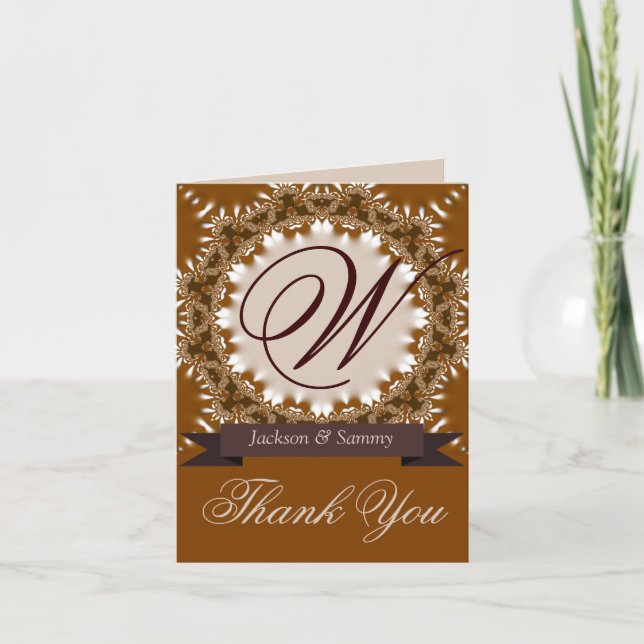 Satin Lace Monogram Thank You Card (Front)