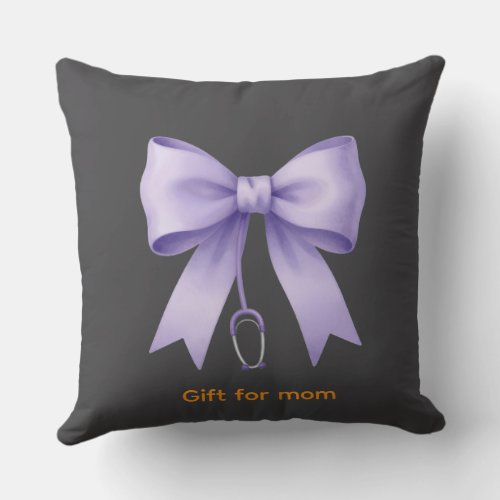 Satin Lavender Stethoscope Bow Throw Pillow