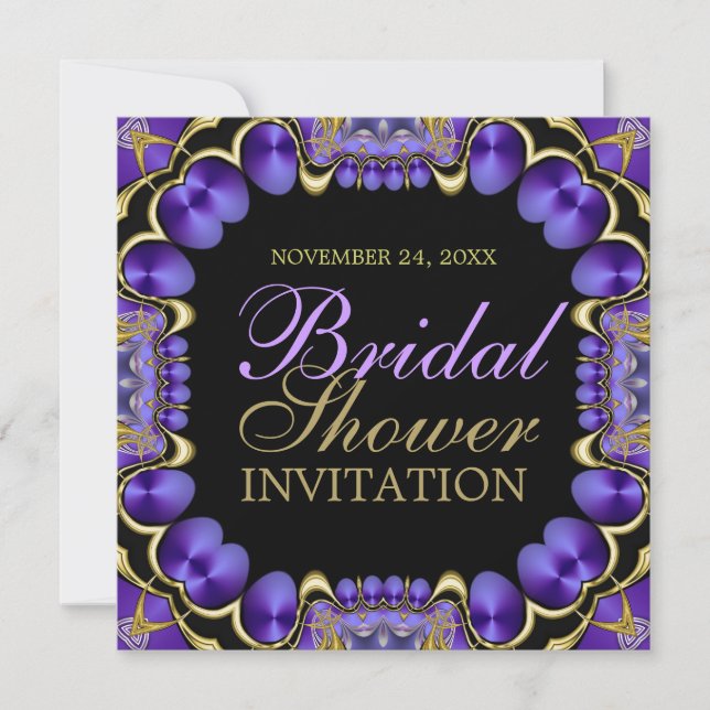 Satin Love Gold Purple Bridal Shower Invitation (Front)