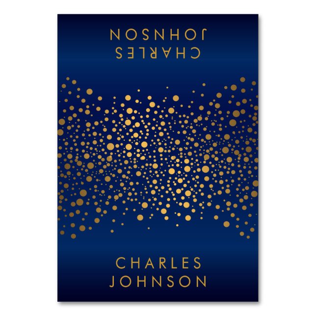 Satin Navy Blue and Gold Confetti Dots Place Cards (Front)