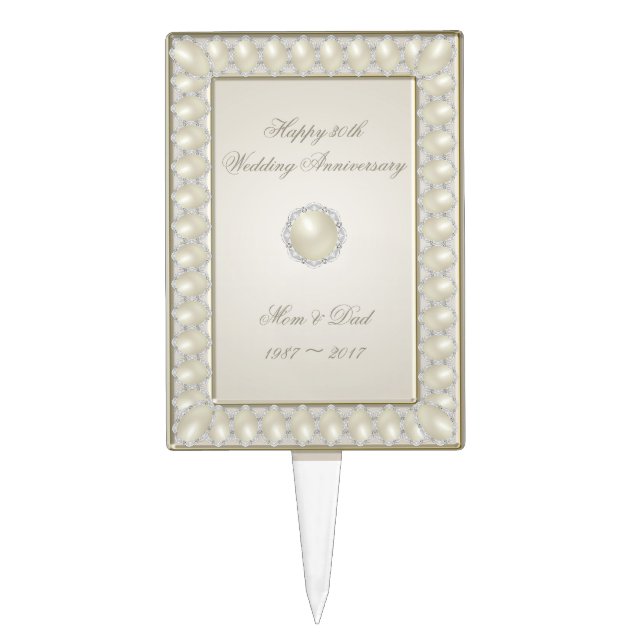 Satin Pearl 30th Wedding Anniversary Cake Topper (Front)