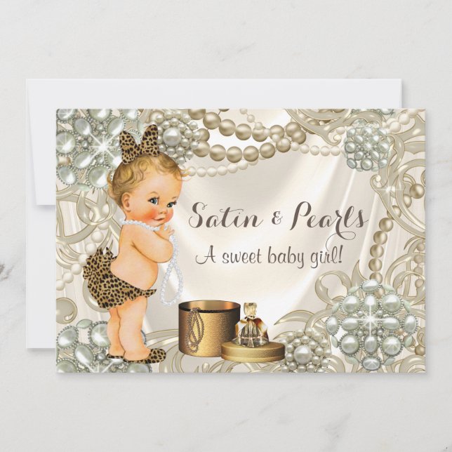 Satin Pearl Girly Baby Girl Shower Invitation (Front)