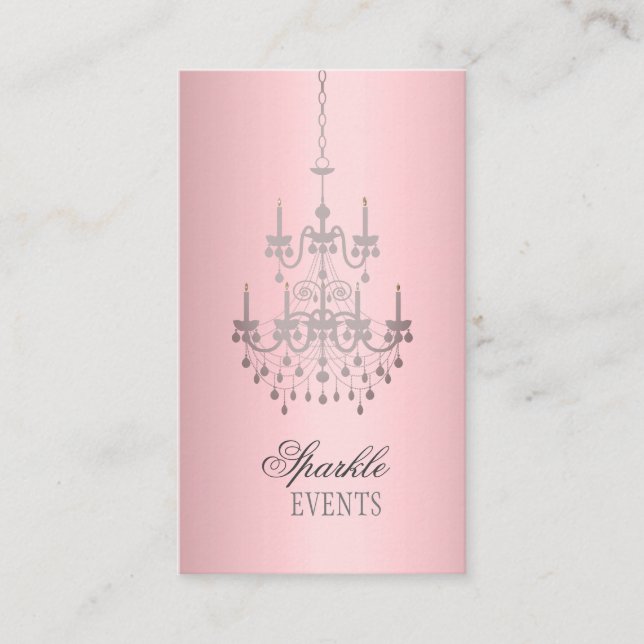 Satin Pink and Gray Chandelier Business Card (Front)