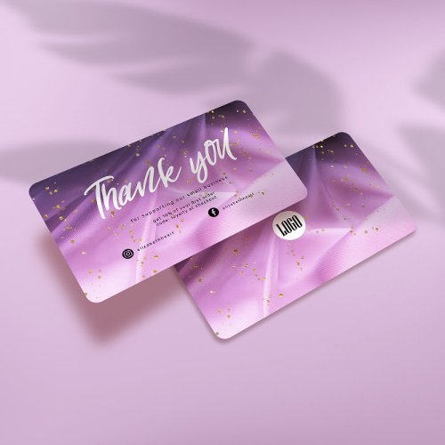 Satin Pink Purple Glitter Business Thank You Card
