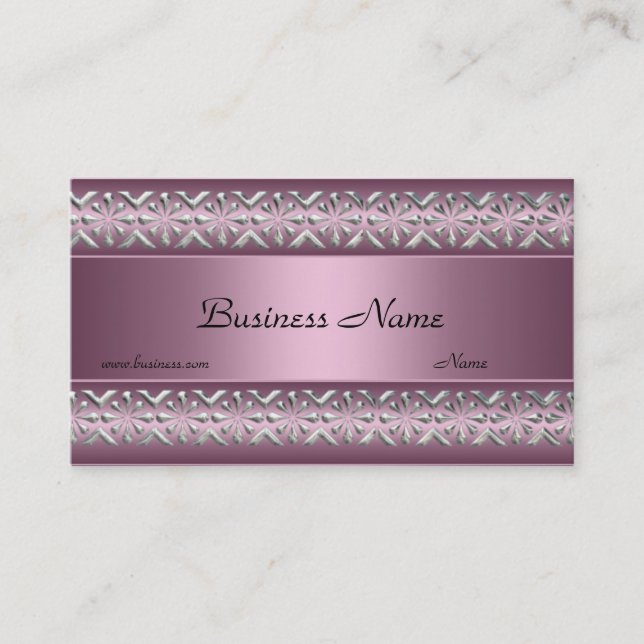 Satin Pink Silver Trim Elegant Business Card (Front)
