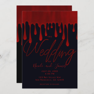 Satin Red Drips Dripping Blood Halloween Wedding I Invitation