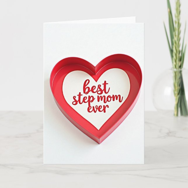 Satin Red Heart Best Step Mom Ever Card (Front)