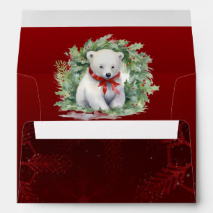 Satin Red Snowflakes and Polar Bear Envelope