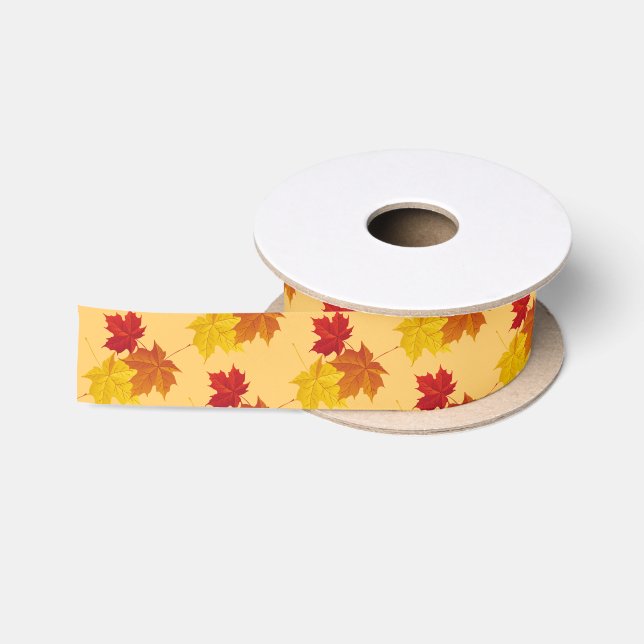 Satin Ribbon-Autumn Leaves Satin Ribbon (Spool)