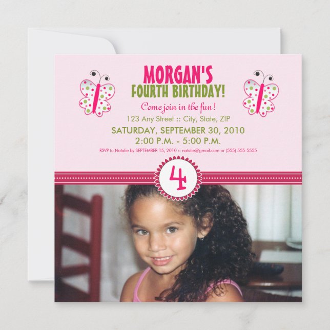 Satin Ribbon Butterfly Birthday Party Invite: pink Invitation (Front)