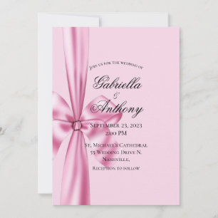 Satin Ribbon Pink Wedding Invitation