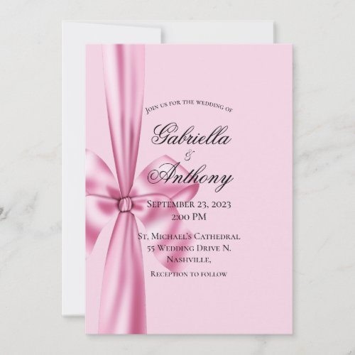 Satin Ribbon Pink Wedding Invitation 