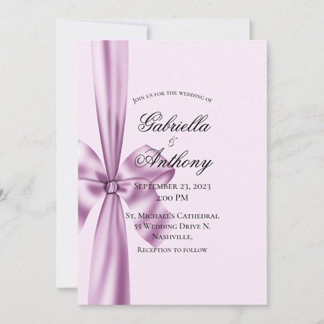 Satin Ribbon Purple Lavender Wedding Invitation  (Front)