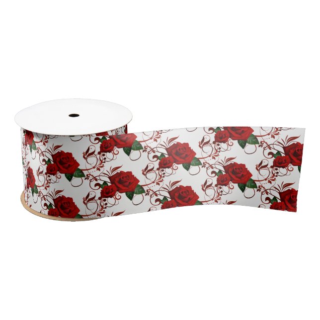 Satin Ribbon-Red Roses Satin Ribbon (Spool)