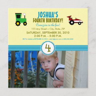 Satin Ribbon Tractor Birthday Party Invite (lemon)
