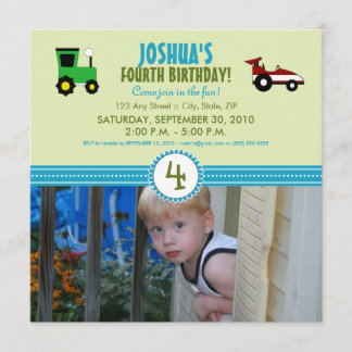 Satin Ribbon Tractor Birthday Party Invite (lime)