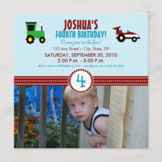 Satin Ribbon Tractor Birthday Party Invite (red)