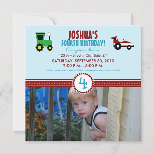 Satin Ribbon Tractor Birthday Party Invite (red)