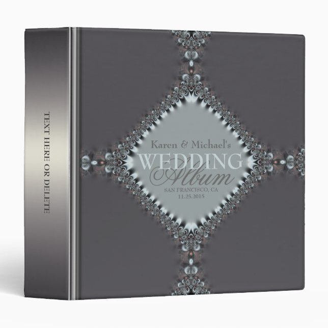 Satin Silver Blue+Grey Wedding Album Binder (Front/Spine)