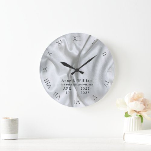 Satin Silver Elegant Wedding Anniversary Keepsake Large Clock
