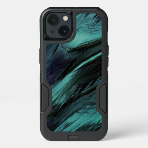 Satin stained from black to cyan, and red spots  iPhone 13 case