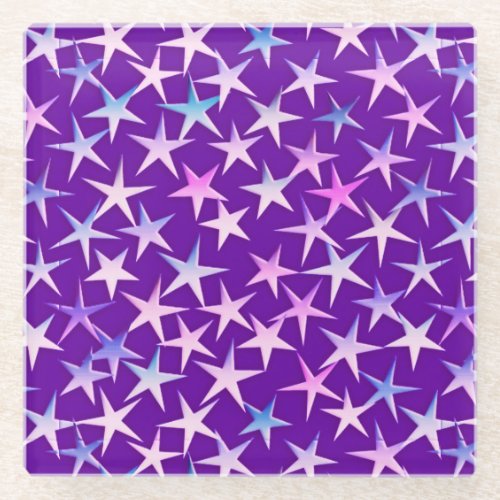 Satin stars lavender on purple glass coaster