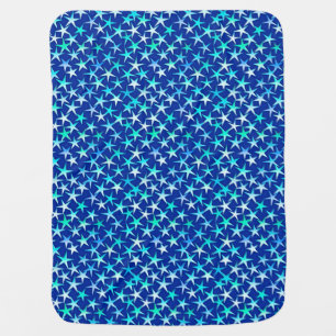 Satin stars, pale blue on cobalt baby blanket