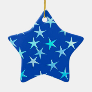Satin stars, pale blue on cobalt ceramic ornament