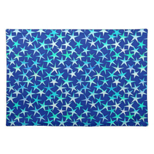 Satin stars, pale blue on cobalt cloth placemat