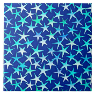 Satin stars, pale blue on cobalt tile